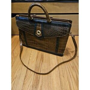 Vintage Dolce Vita Brown & Black Faux Crocodile Leather Briefcase READ